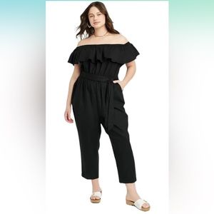 NWT Ava & Viv Women's Plus Size Ruffle Short Sleeve Jumpsuit - Black Size 1X